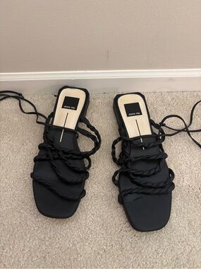 Dolce Vita Black Braided Lace-Up Square-Toe Sandals